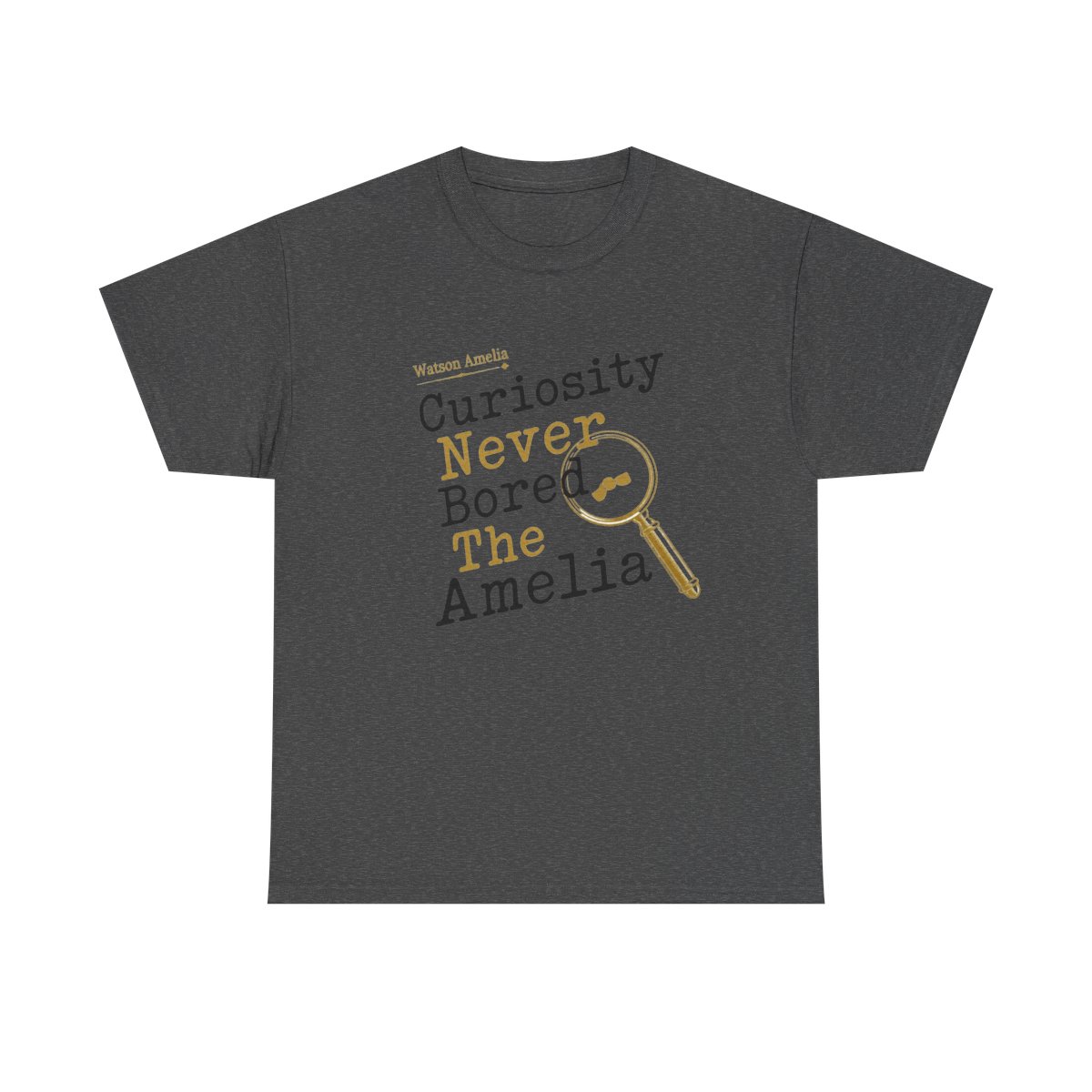 Hololive EN "Curiosity Never Bored The Amelia" Unisex Tee - alternate angle 2, merchandise