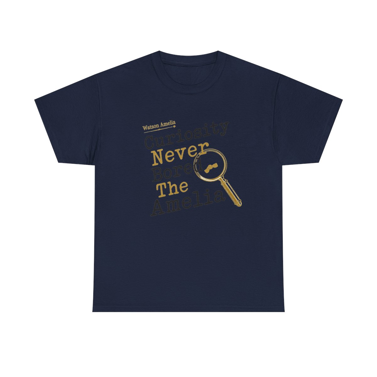 Hololive EN "Curiosity Never Bored The Amelia" Unisex Tee - alternate angle 3, merchandise