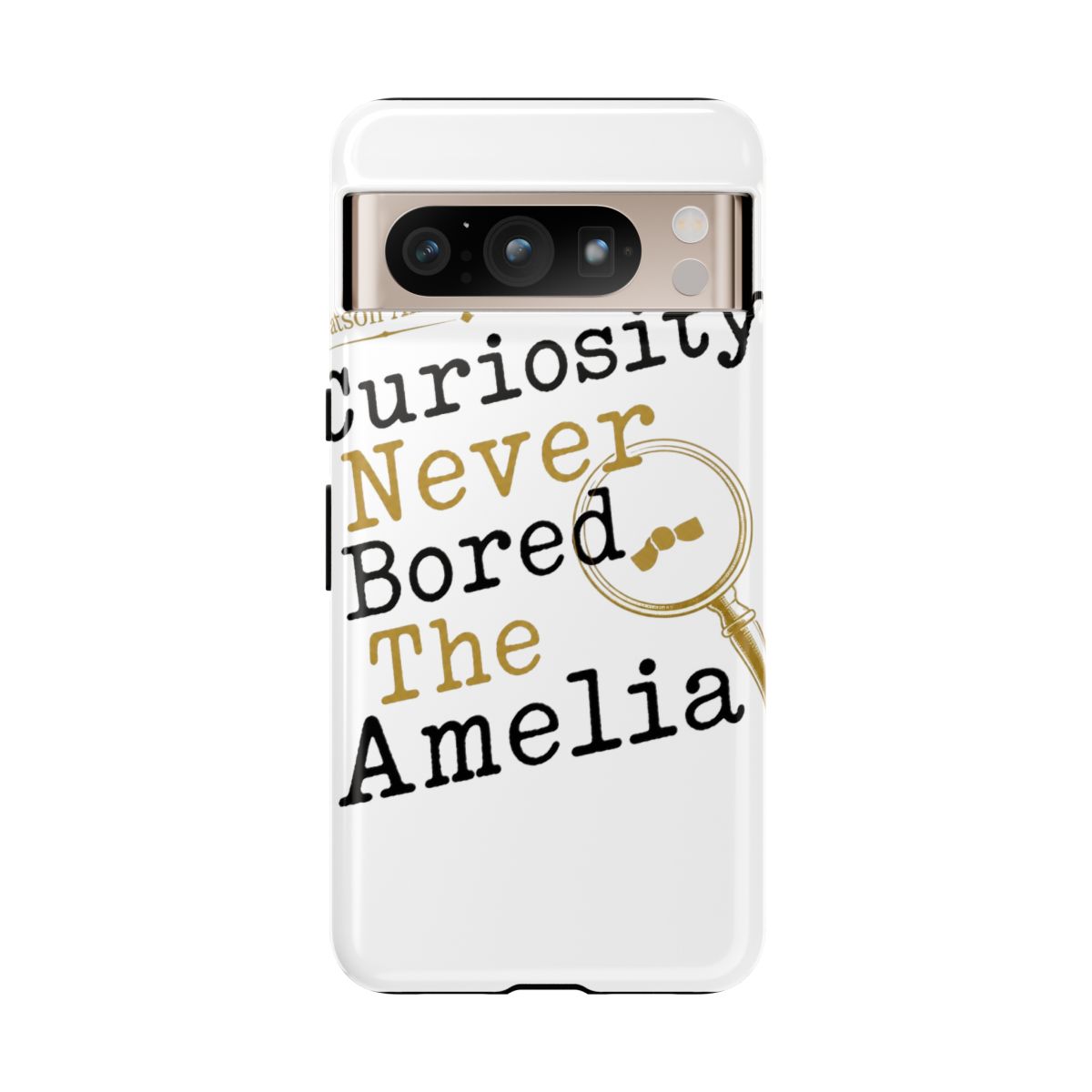 Hololive EN "Curiosity Never Bored The Amelia" Phone Case - alternate angle 2, merchandise