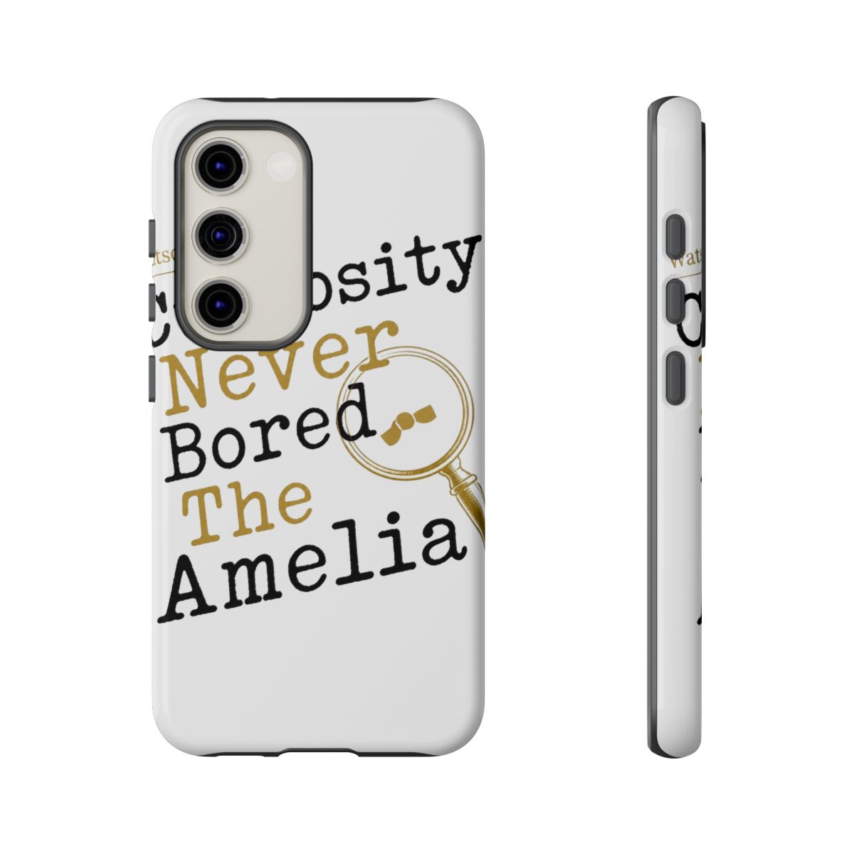 Hololive EN "Curiosity Never Bored The Amelia" Phone Case - alternate angle 3, merchandise