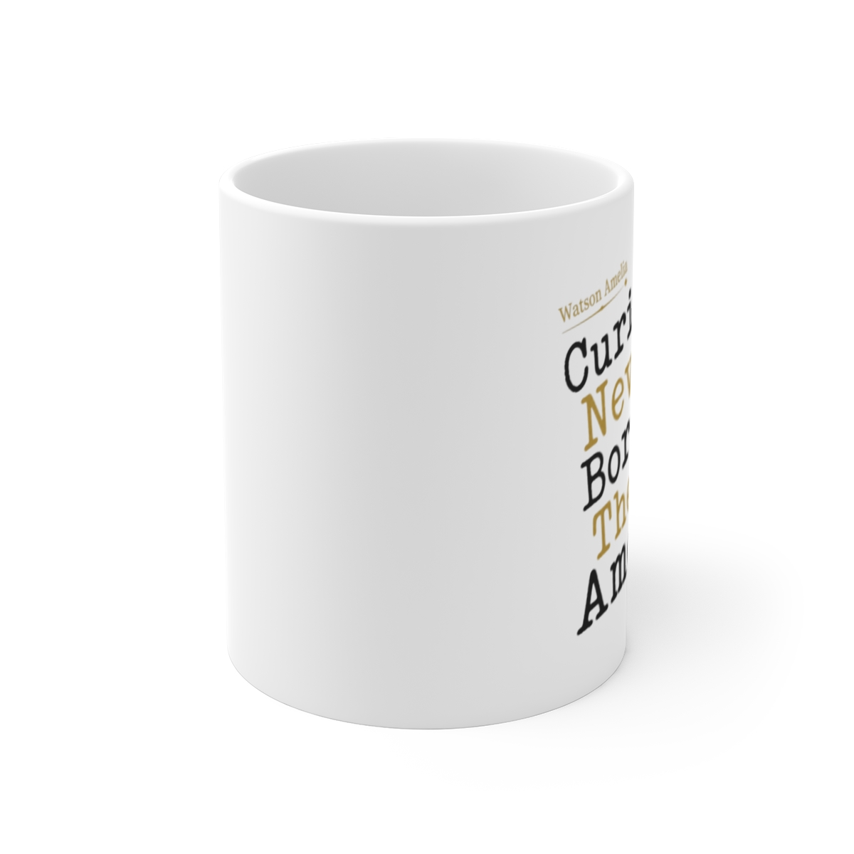 Hololive EN "Curiosity Never Bored The Amelia" White Mug - alternate angle 1, merchandise